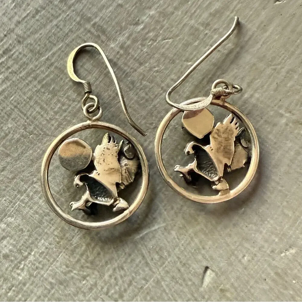 925 Sterling Silver Malachite Eagle Earrings - Picture 7 of 7